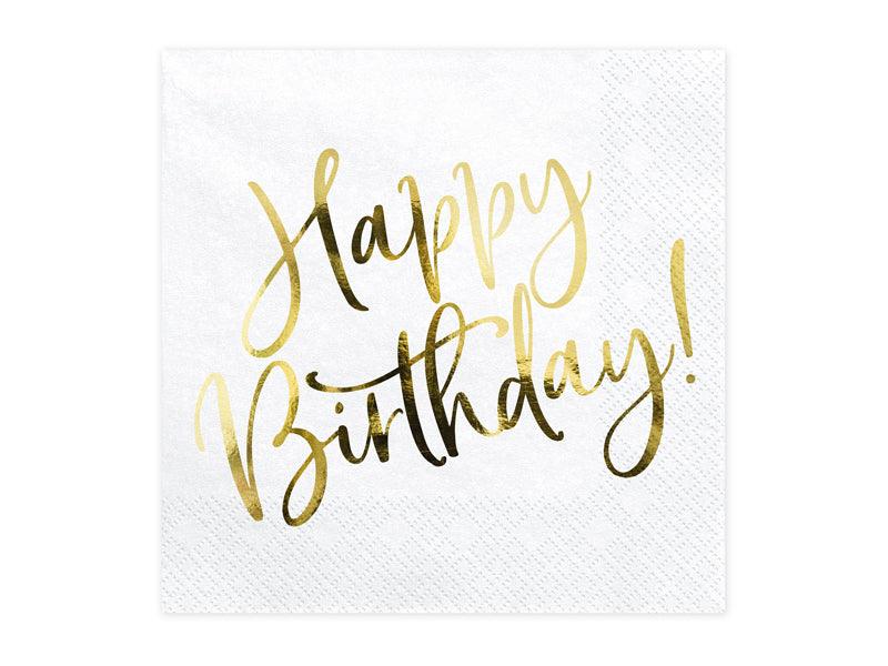 Servietten Happy Birthday, weiß, 33x33cm (1 VPE / 20 Stk.) - FeierGlanz